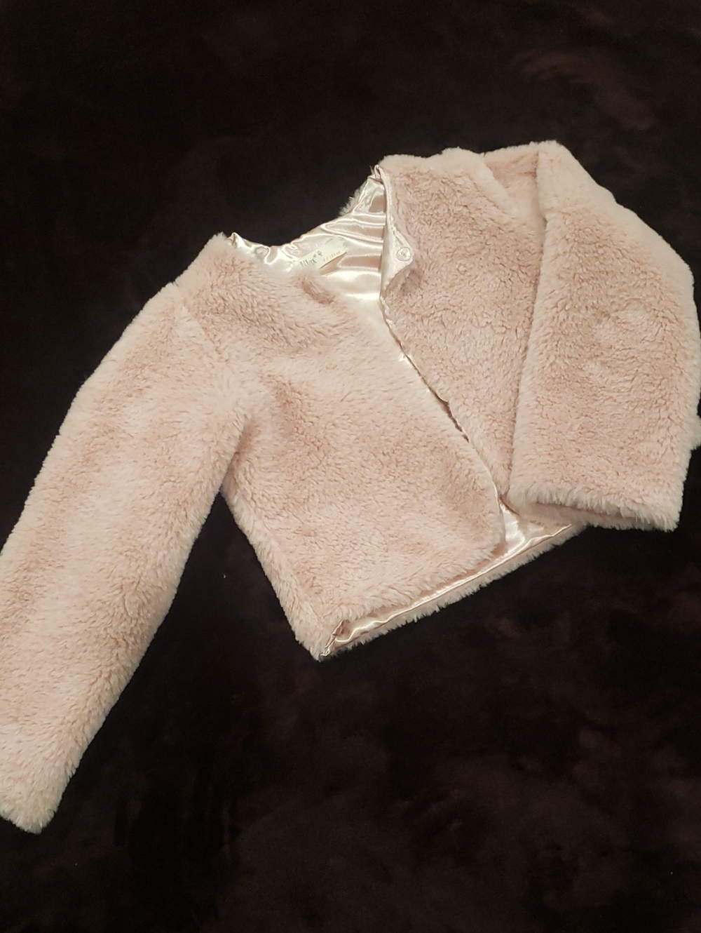 Girls Plush Faux Fur Crop Jacket - Light Pink